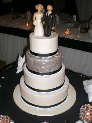 Black White Bling Wedding Cake with Personalised Bride Groom Toppers