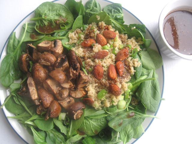 Roasted Mushroom and Quinoa Spinach Salad