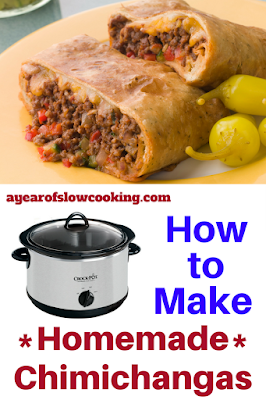 Holy cow I didn't realize I could actually make chimichangas at home by myself! There are two parts to this recipe: first, you cook the meat all day in the crockpot slow cooker and then you pan fry the burritos in a bit of oil to turn them into chimichangas!!