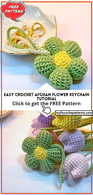 Easy Crochet Afghan Flower Keychain Tutorial