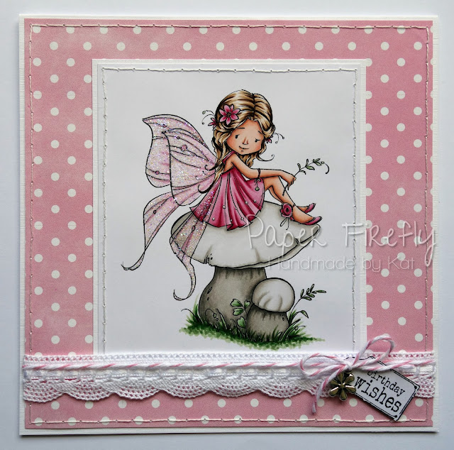 Pink CAS card featuring fairy on a mushroom (image from Sugar Nellie)