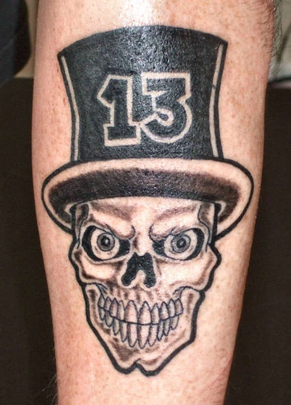 Skull Tattoo With Lucky Number 13 Tattoo Designs
