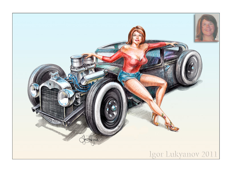 Pinup with a rat rod