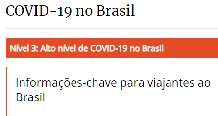CDC classifica o Brasil no nível 3, alto para a doença Covid-19 