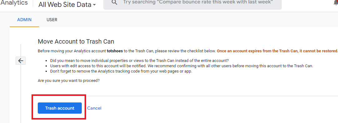 Google Analytics me account ko kaise remove kare