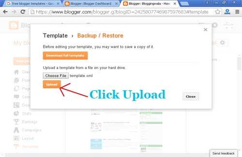 upload blogger template