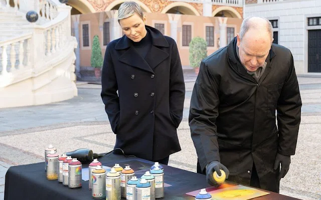 Princess Charlene wore her Akris wool coat, Dior jacket, Loro Piana trench coat, black leather long boots