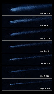 Serie de fotografías que muestran la lenta evolución de los escombros de P/2010 A2