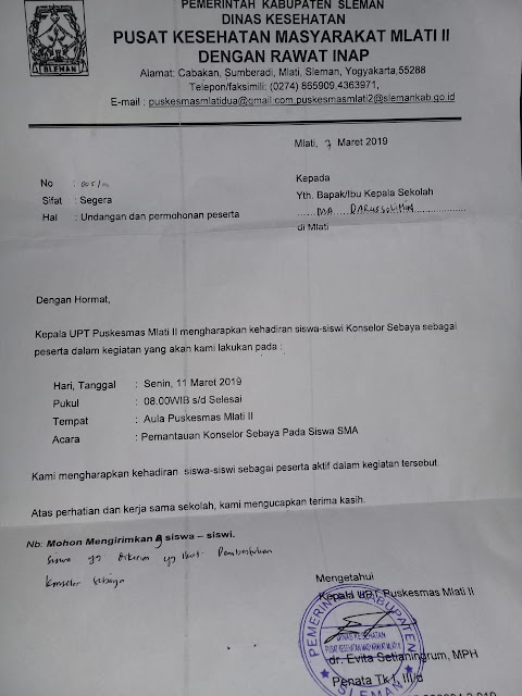 Contoh Surat Undangan dan Permohonan Peserta Konselor Sebaya