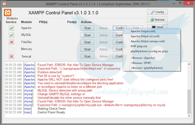 cara setting port xampp error