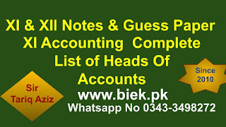 XI Accounting  Complete List of Heads Of Accounts