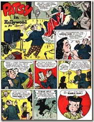 Comic strip art by Bill Dyer of a cartoon starlet and a frustrated director Patsy-in-Hollywood