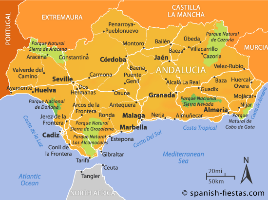 Andalucia Carte de la Ville - Carte Espagne Ville Région ...
