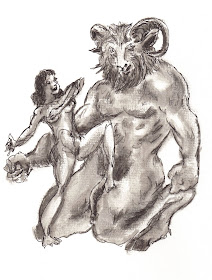 Woman Dancing with The Devil, a drawing by F. Lennox Campello