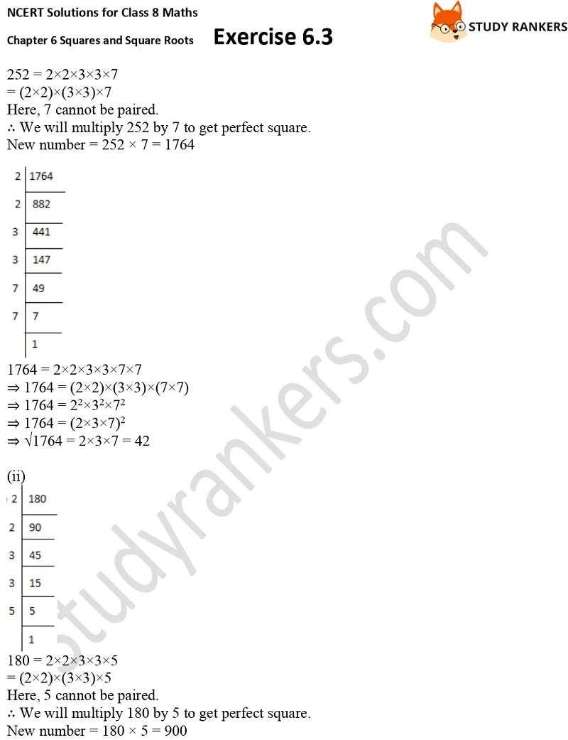 NCERT Solutions for Class 8 Maths Ch 6 Squares and Square Roots Exercise 6.3 8