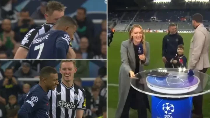 Sean Longstaff thought he got Kylian Mbappe’s shirt but got completely pied off
