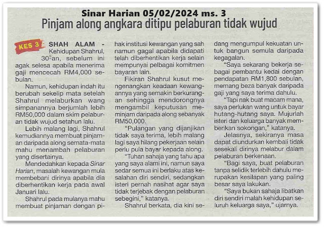 Rugi kena scam ; Hampir sama kos bina Merdeka 11 | Keratan akhbar Sinar Harian 5 Februari 2024