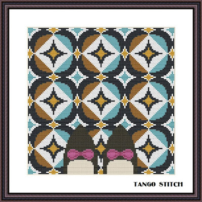 Floor ornament optical illusion easy cross stitch pattern