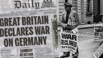 Newspaper with headline 'Britain Declares War on Germany'