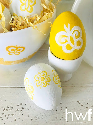 spring, Easter, seasonal, painting, tutorial, re-purposed, garden style, up-cycling, diy decorating, vintage style, vintage, DIY,decorating, Easter eggs, painted Easter eggs, Pyrex, Pyrex Easter eggs, vintage Pyrex, spring home decor