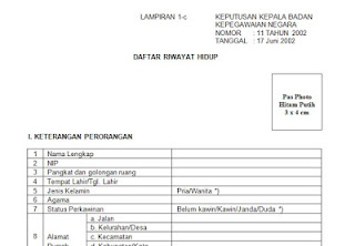 Download Formulir Daftar Riwayat Hidup PNS/CPNS Format 