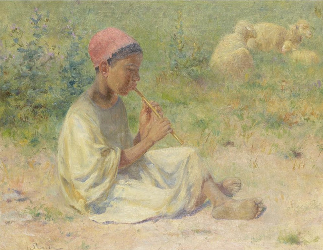 Le jeune berger jouant de la flûte - John Lewis Shonborn