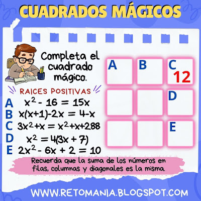 Desafíos matemáticos, Retos matemáticos, Problemas matemáticos, Problemas de lógica, Problemas de Ingenio matemático, Cuadrados mágicos, Suma mágica, Pasatiempos matemáticos, Juego en el aula