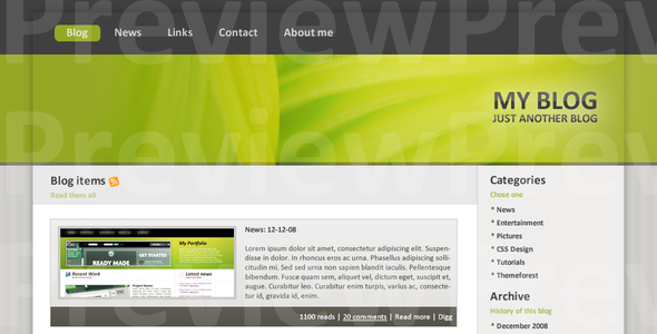 Blog Theme green - Personal PSD Templates