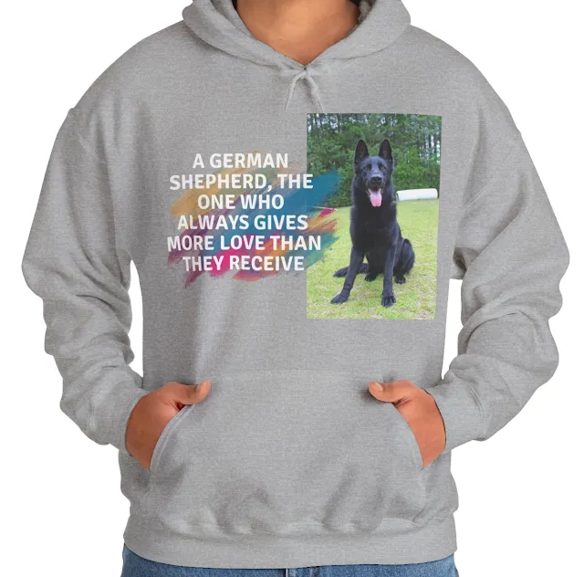 A Hoodie With European Solid Black Male German Shepherd Sitting In The Inclined Position Leaving Tongue Out