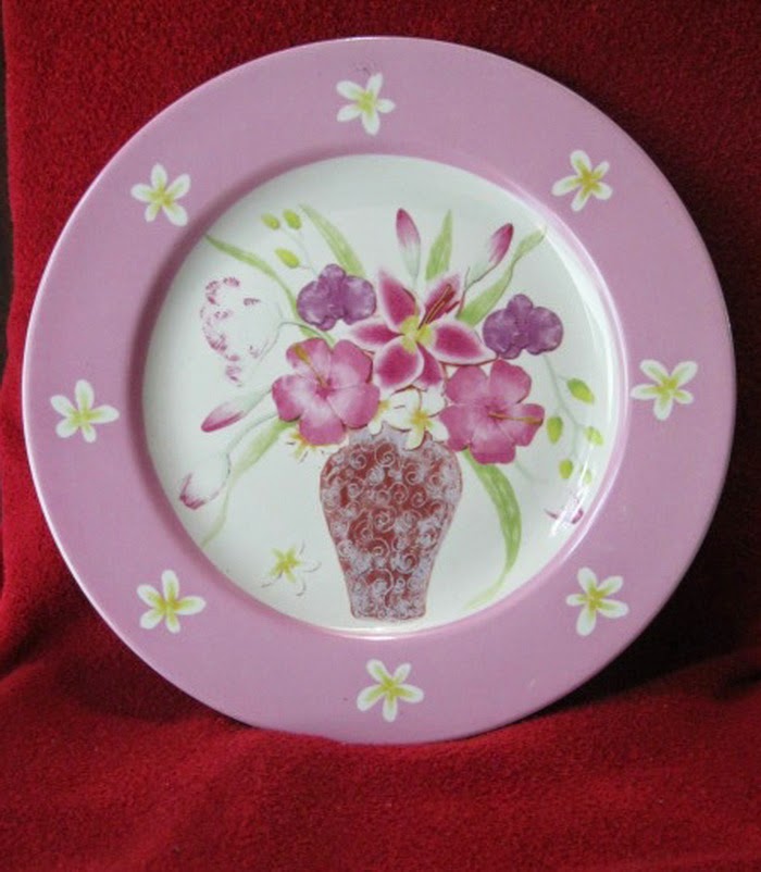 Juanda Antik Solo Piring  Keramik  Hias Bunga  Pink