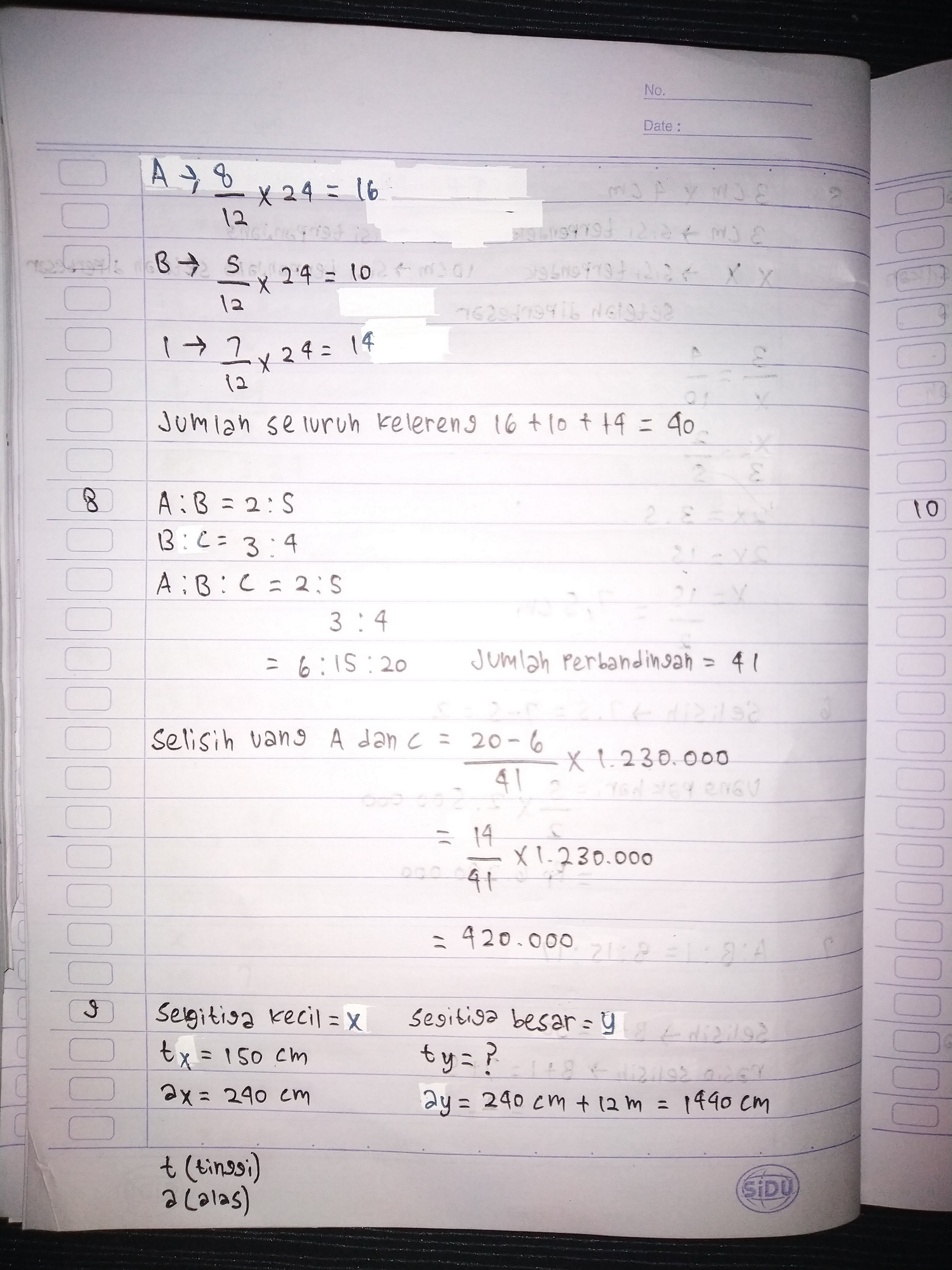 kunci jawaban matematika kelas 9 perbandingan senilai