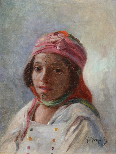 Jeune fille du sud algérien - Gustave Lemaitre (Français - 1860-1920) - Huile sur toile marouflée sur carton - 22,5x17,5cm