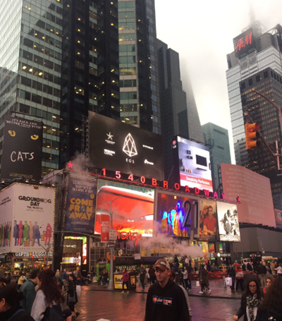 The advert for EOS in Times Square, New York City, on May 23, 2017