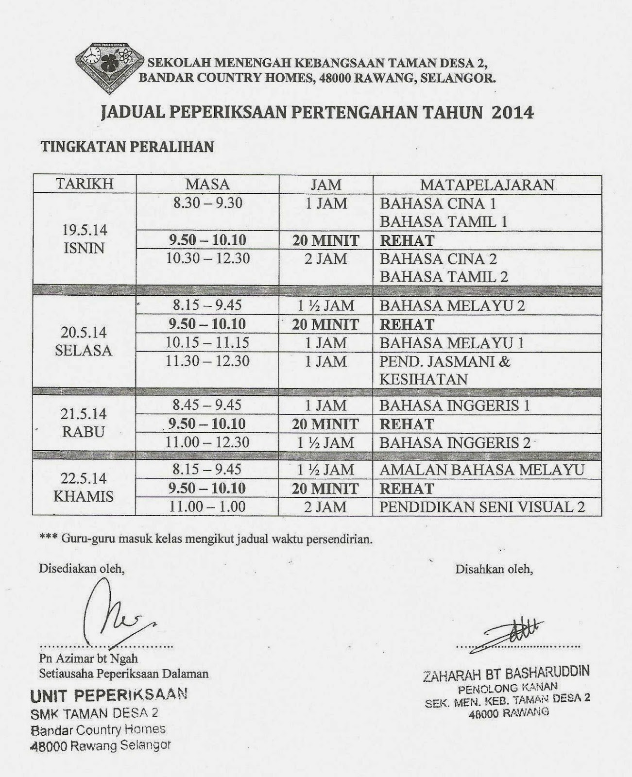 SMK TAMAN DESA 2 DAN PIBG: Surat Edaran