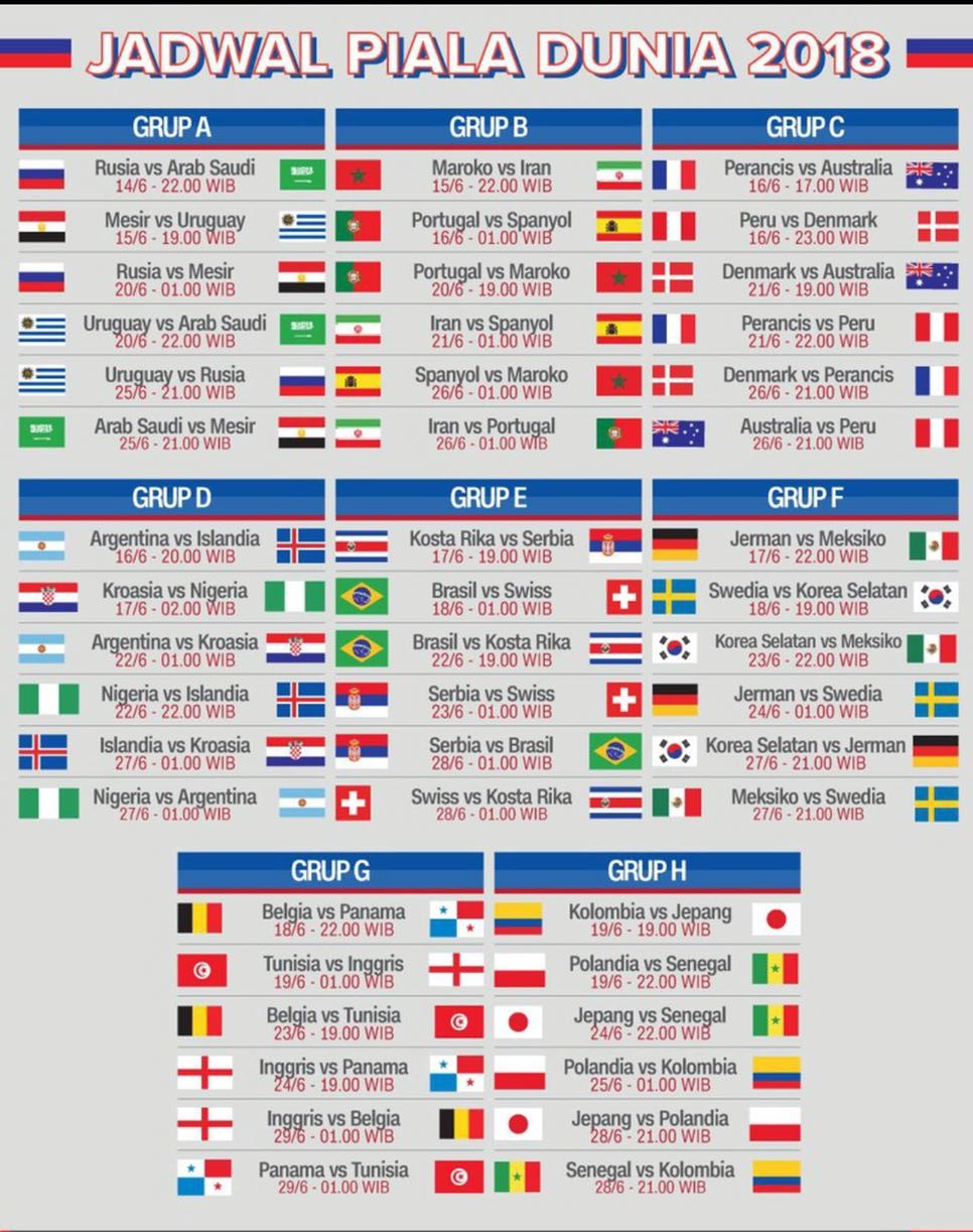 Inilah Jadwal Lengkap Pertandingan Piala Dunia 2018 Di Rusia