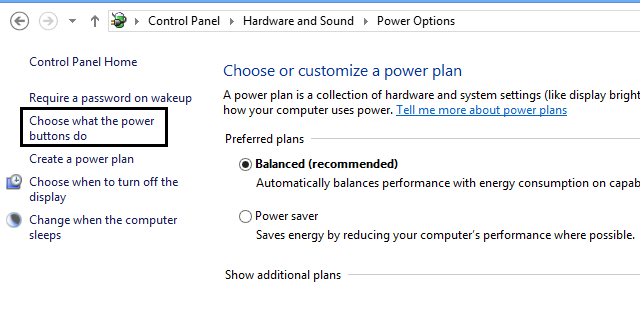 windows 8 power option
