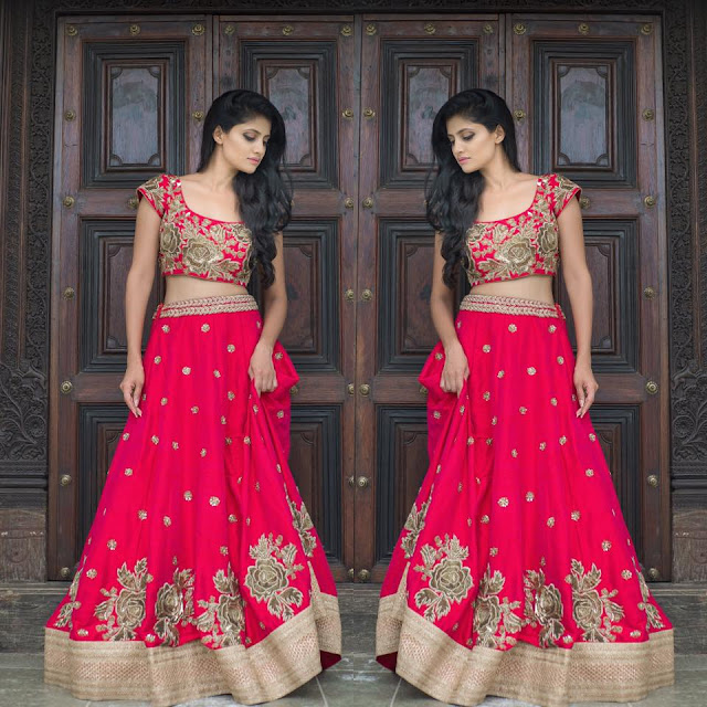 Rose Design Lehenga by Mrunalini Rao