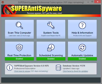  yaitu sebuah aplikasi yang berfungsi sangat penting untuk kalian yang sudah terkena viru SuperAntiSpyware 6.0.1206 Terbaru Free Version
