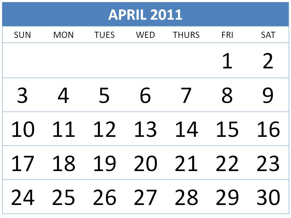 2011 calendar april