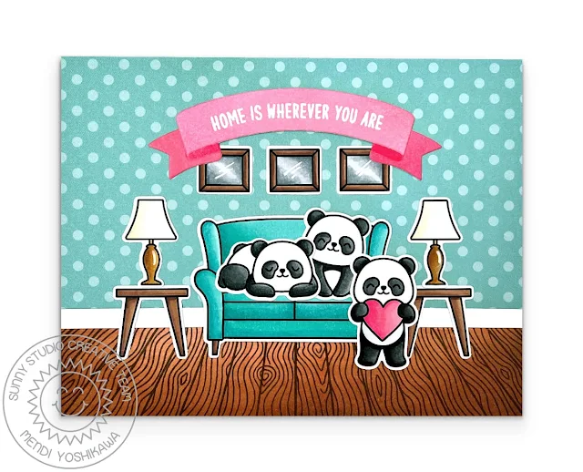 Sunny Studio Sofa Valentine's Day Card using Bighearted Bears, Panda Party, Sprawling Surfaces & Cozy Christmas Stamps