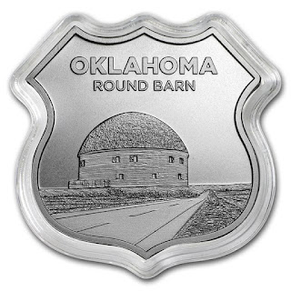 1 oz Silver - Icons of Route 66 Shield (Oklahoma Round Barn)