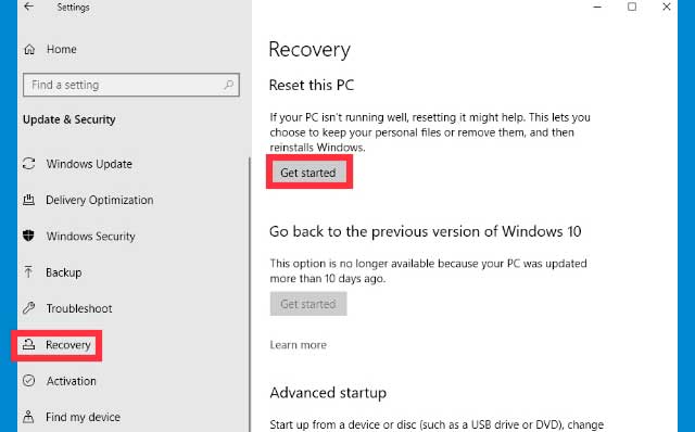 Figure 3 how to reset Windows 10 without reinstalling and removing data