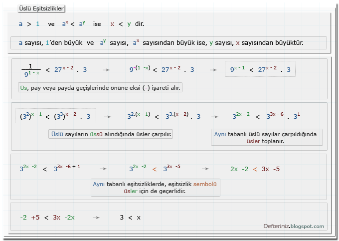 Örnek-21 » Üslü eşitsizlikler » üslü sayıların özellikleri.