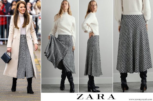 Princess of Wales wore Zara Houndstooth Tweed Midi Skirt