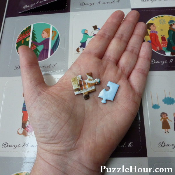 Comparing sizes of gibsons advent calendar jigsaw puzzle pieces to regular puzzles jigsaws mini