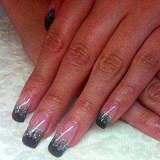 From black french glitter tips to black french with silver glitz haze - Acrylic Nail Art Design