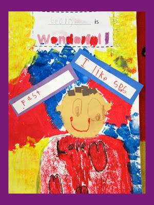 Kindergarten Self-Portraits in Response to picture book & song "You're Wonderful" by Debbie Clement