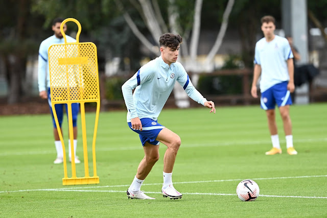 Kai Havertz in training for his new club Chelsea as they prepare for the Premier League 2020/21 season opener against Brighton