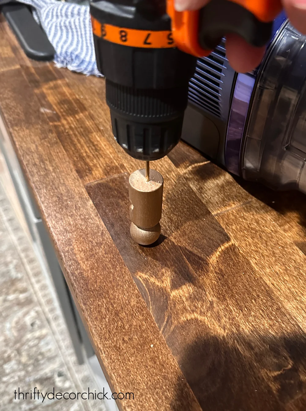drilling into wood pegs