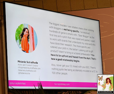 @HurrayKimmay "How Retailers Can Work with the Media and Influencers" panel at CURVEXPO CURVE NEW YORK Melanie Sutrathada quote slide